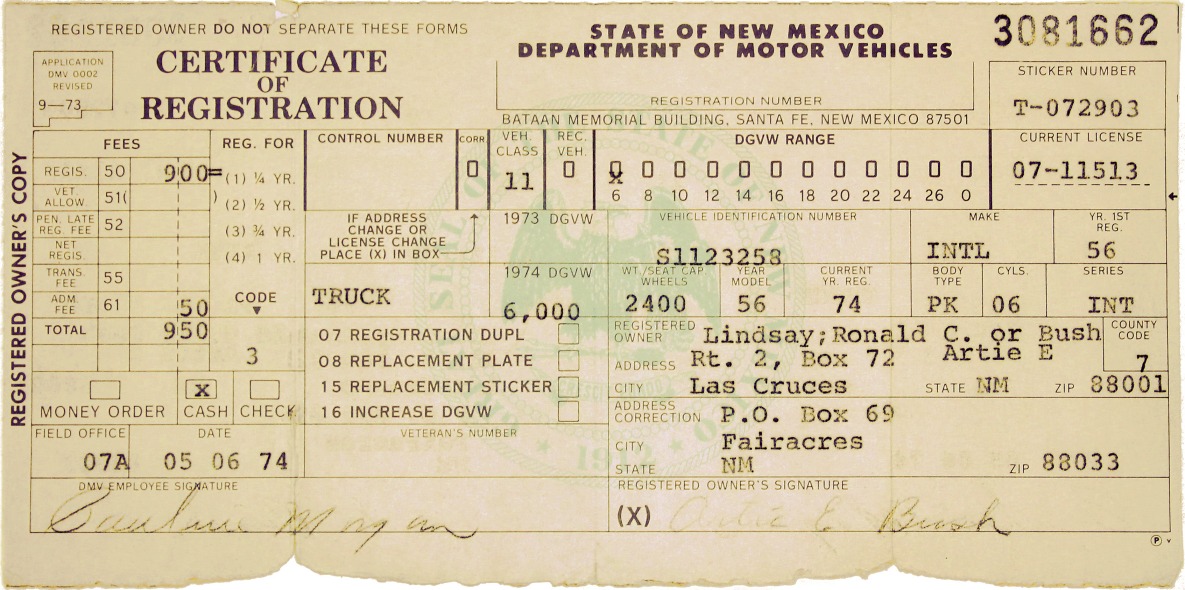 New Mexico Truck License Plates including Registration Certificates ...